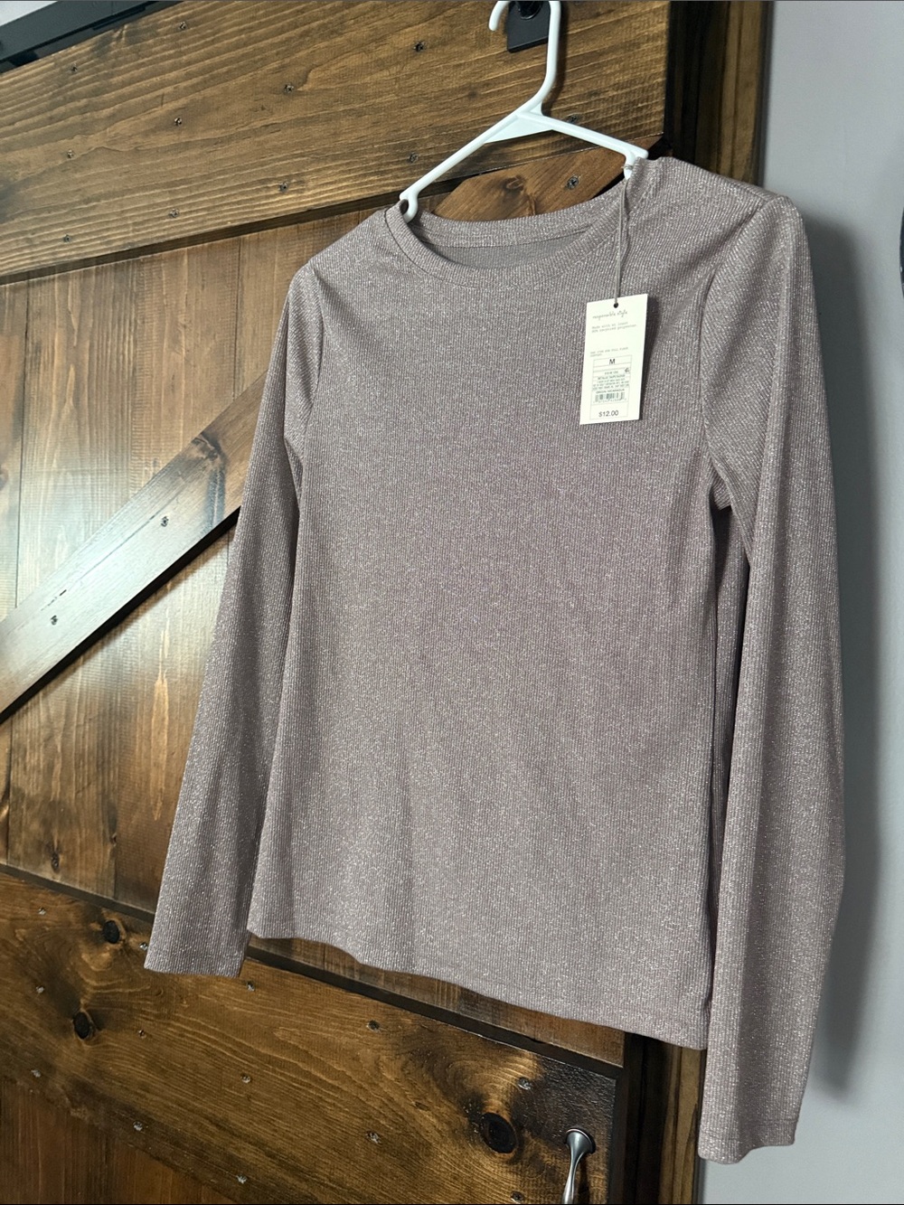 a new day Long-Sleeve Shimmer Crewneck Top - Mauve